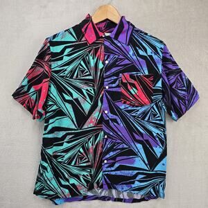 Aries Vortex Hawaiian Shirt Mens Medium Colorful Viscose Geometric Vtg